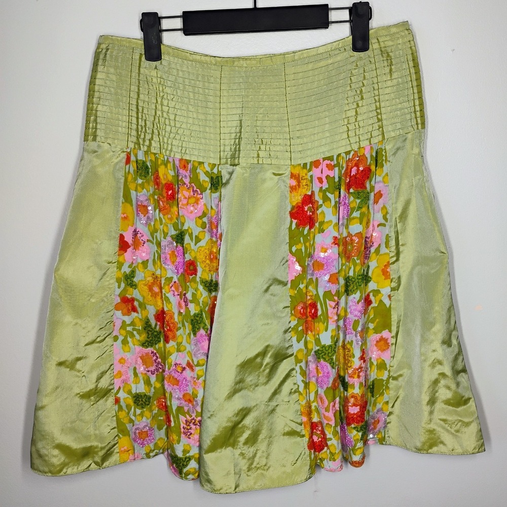 Women’s Asymmetrical Floral Panel Skirt - Light Green